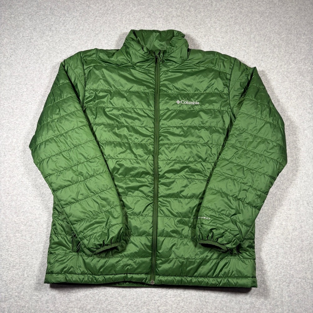 Columbia Puffer Jacket Men's Large Green Omni-Heat Insulated Full Zip 1626061